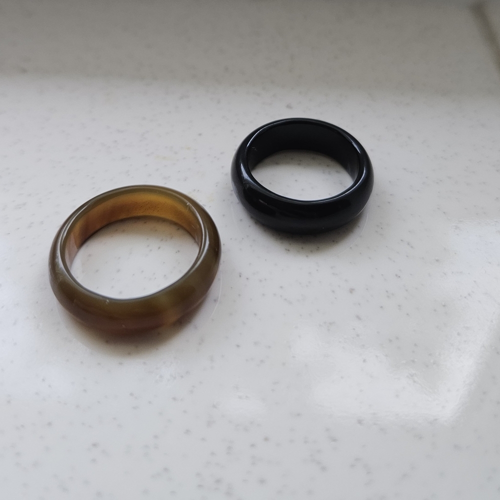 black onyx tiger's eye gemstone crystal boho y2k grunge hippie band ring set - Picture 2 of 5